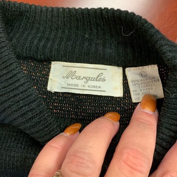 Vintage Margules Metallic Thread Black Sweater L - Picture 2 of 3